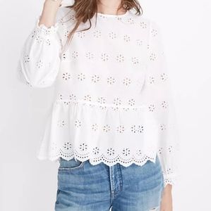 Madewell White Eyelet Lace Keyhole Peplum Top